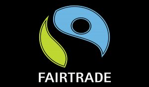 A green and blue logo on a black background which makes it look like a person waving in a circle.