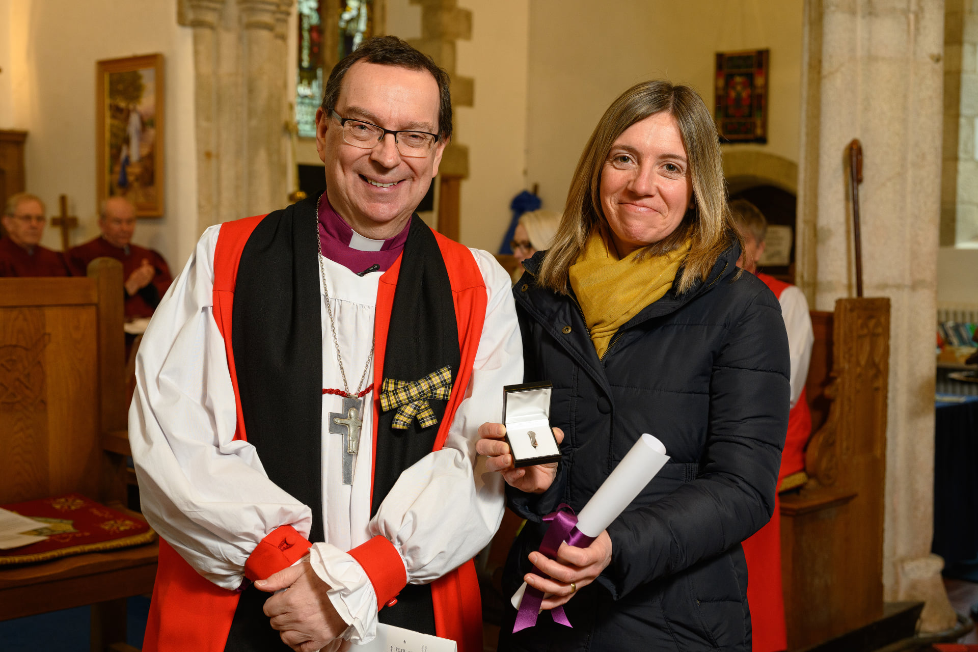 Helen Eustace with Bishop Philip