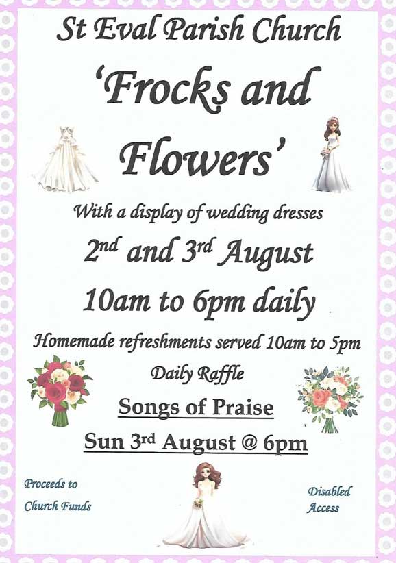 A poster advertising Frocks and Flowers event.