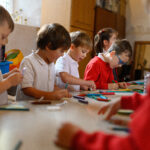 Children doing Advent crafts.