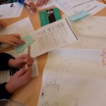 Hands, paper and writing.